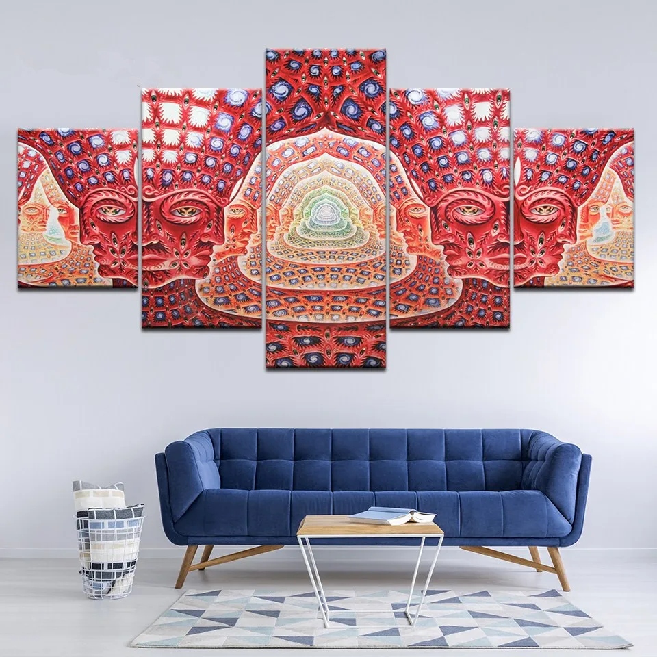 5 шт. Картина на холсте Psychedelic Face Wall Art модульная HD Печать картинки инструмент Alex