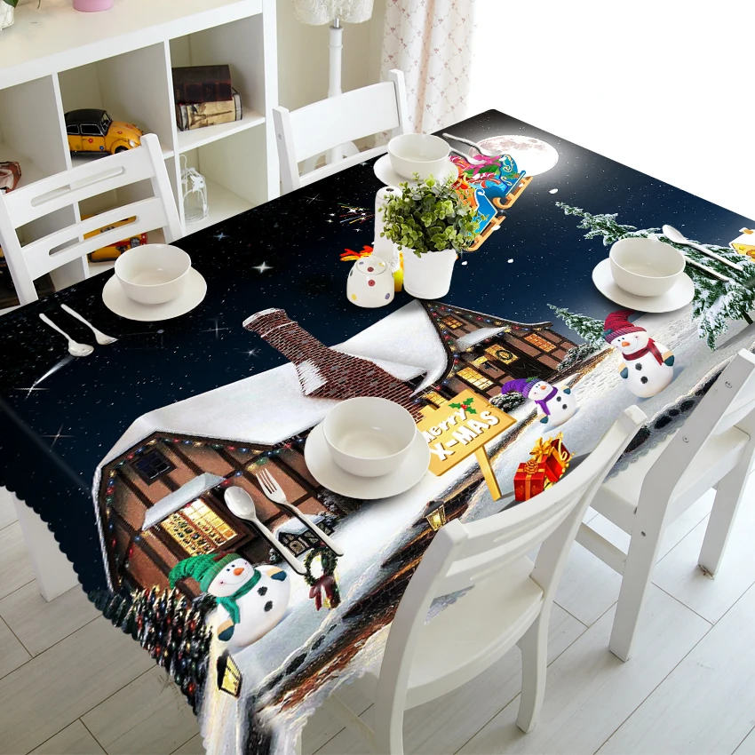 Санта-Клаус 3d круглая скатерть Рождественская канун Снежная сцена узор