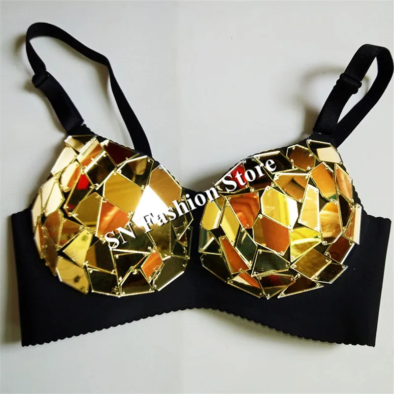 EC12 Серебряный зеркальный бюстгальтер костюмы для бальных танцев блестящее