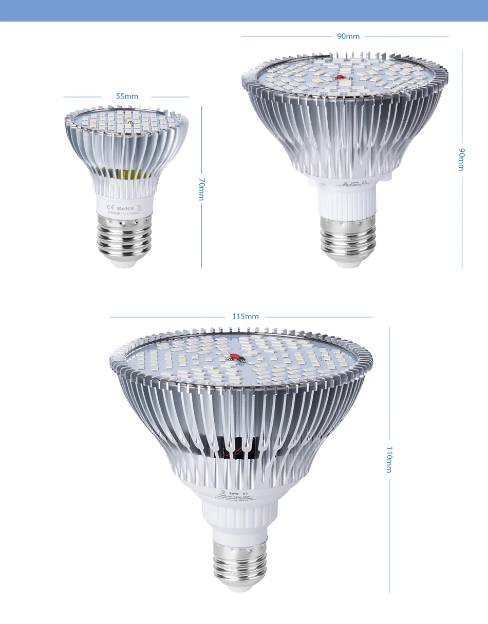 Growbox полный спектр светодиодный s для растений светодиодный светильник E27 30 W 50 W 80 W гидропоника с увеличительным индикатором света 220 V рассада для парника лампы
