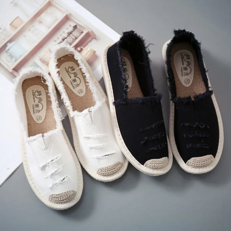 Женские слипоны на плоской подошве лоферы без застежки дышащие эспадрильи для