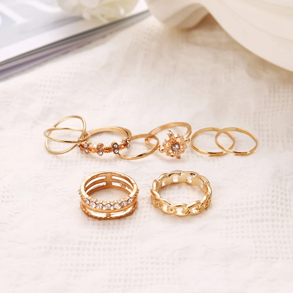 Модные женские кольца 8 шт./компл. набор золотых колец с геометрическим узором в