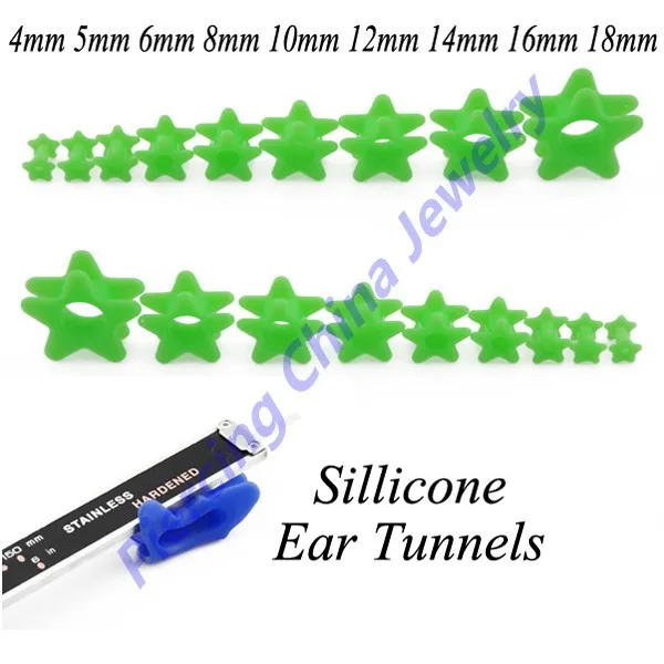 Piercing China 9pairs/lot Silicone Plugs Star Flesh Tunnel Hollow Expander Body Jewelry Free Shipping |