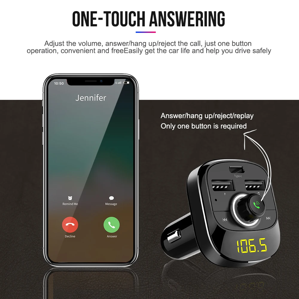 Автомобильный комплект Vehemo 3 1 А Type C Bluetooth MP3 микрофон автомобильный FM излучатель
