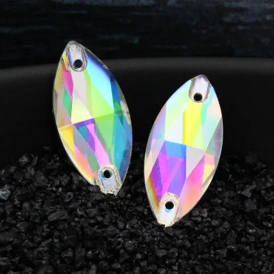 Белый/хрустальный AB конский глаз стеклянный кристалл пришивные стразы с двумя