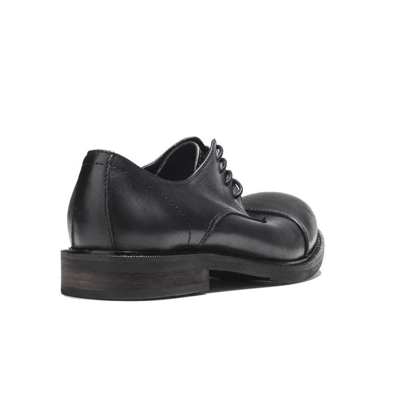 В итальянском стиле ретро Повседневное Мужская обувь из натуральной кожи круглый носок обувь для офиса на низком широком каблуке, Бизнес человек Винтаж на шнуровке; обувь в стиле Дерби