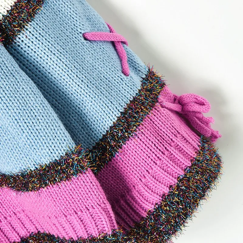 Colors Striped Oversized Sweaters 2018 Winter Glitter Lazy Long Sleeve Lace Up V Neck Pullover Loose Women's Sweater Trui Dames | Женская