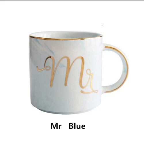 Mr Blue Мраморные керамические кофейные кружки, чайная чашка, молоко, сок, лимон, кружка, позолота, кружки мистер и миссис, пара, подарок для влюбленных, Утренний завтрак, креативная чашка - Цвет: Mr Blue