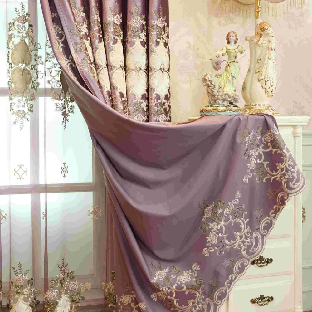 Европейский роскошный благородный фиолетовый вышитый полностью затемненный