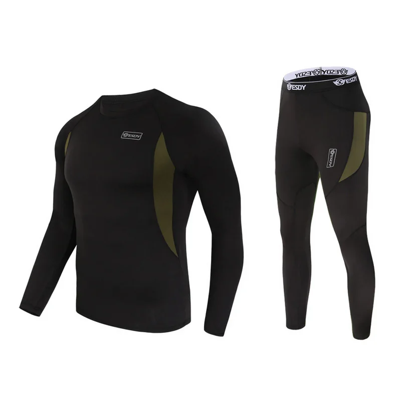 

Hot 2021 Outdoor ESDY Spring Autumn Sport Fleece Thermal Warm Sweat compression Underwear Tactical Hiking T-shirt Set Men