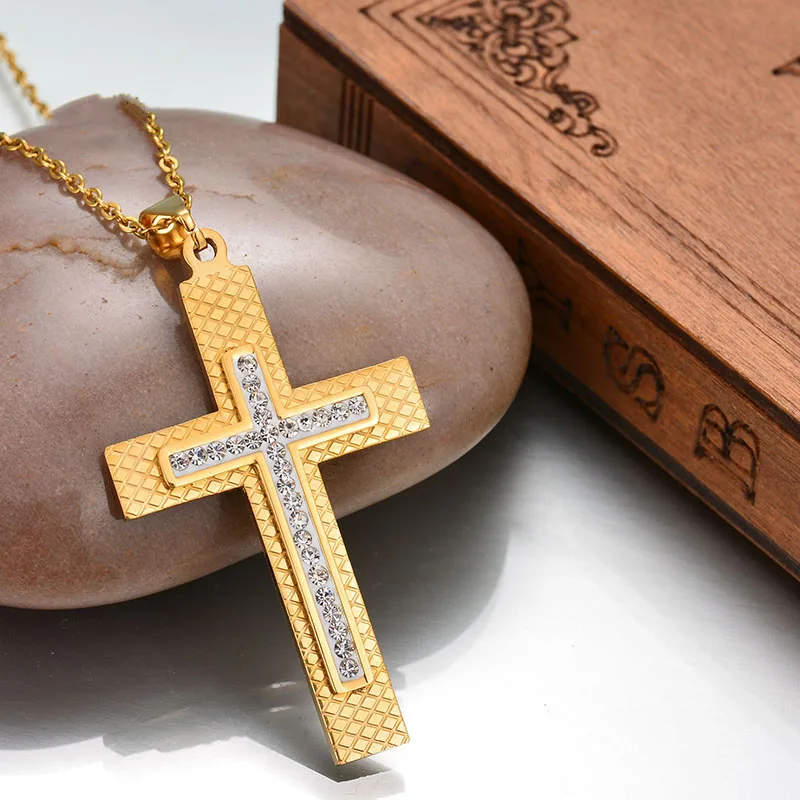 Цепочка с подвеской крестом из нержавеющей стали ожерелье золотого цвета