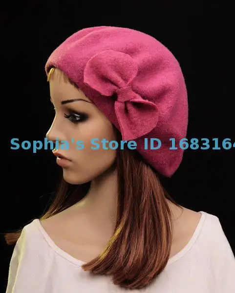 M332 розово-красный милый бант универсальная шерстяная стандартная берет Женская