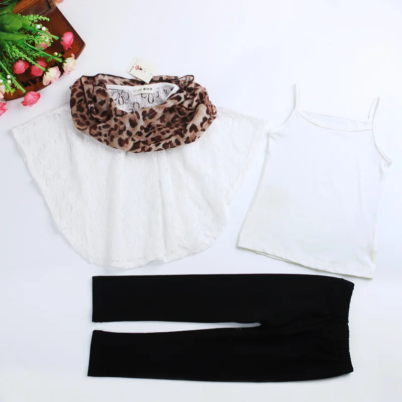 Комплект детской одежды из 3 предметов кружевное пончо шарф с леопардовым