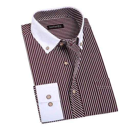 JT001 Winestripe Clerence Jeetoo, умная повседневная мужская рубашка, хлопок, длинный рукав, полосатая рубашка, осень, обычная посадка, мужские рубашки, официальная одежда - Цвет: JT001 Winestripe