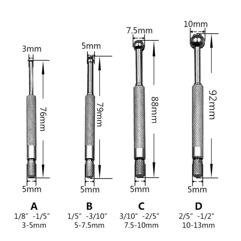 

Mini 4pcs/set Hole Gauge Telescoping Gauges Set Full Ball Type Gauge 3-13mm Full-Ball Small Bore Hole Precision Gage