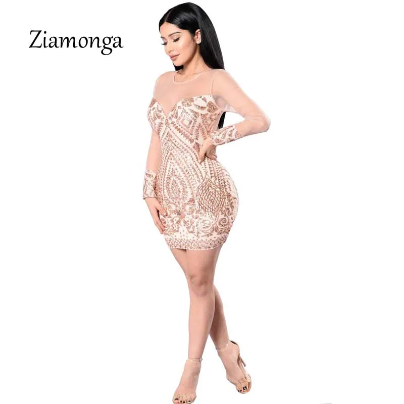 Ziamonga прозрачные женские платья с блестками золотые черные бандажные облегающие