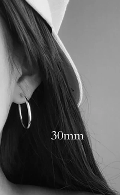 30mm 925 Стерлинговое Серебро Тонкий круг простые серьги-кольца для женщин Модный элегантный дизайн геометрические серьги-кольца ювелирные изделия 1 пара - Окраска металла: 30mm