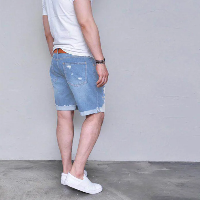 Новинка Весна 2019 мужские джинсовые шорты с дырками свободные брюки Мужская