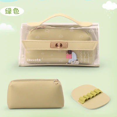 green cute rabbit Желе Цвет Карандаш Чехол высокого Ёмкость Прозрачный чехол для карандашей Kawaii Канцелярские Организатор подарочная сумка, школьные принадлежности ПВХ ручка чехол - Цвет: green cute rabbit