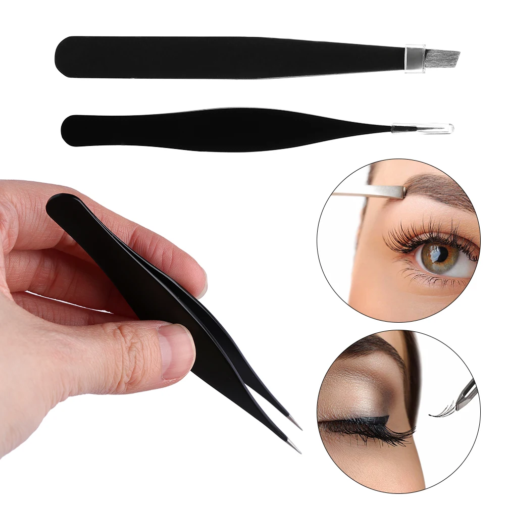 2 шт./компл. черный пинцет для бровей из нержавеющей стали Острый щипчик удаления