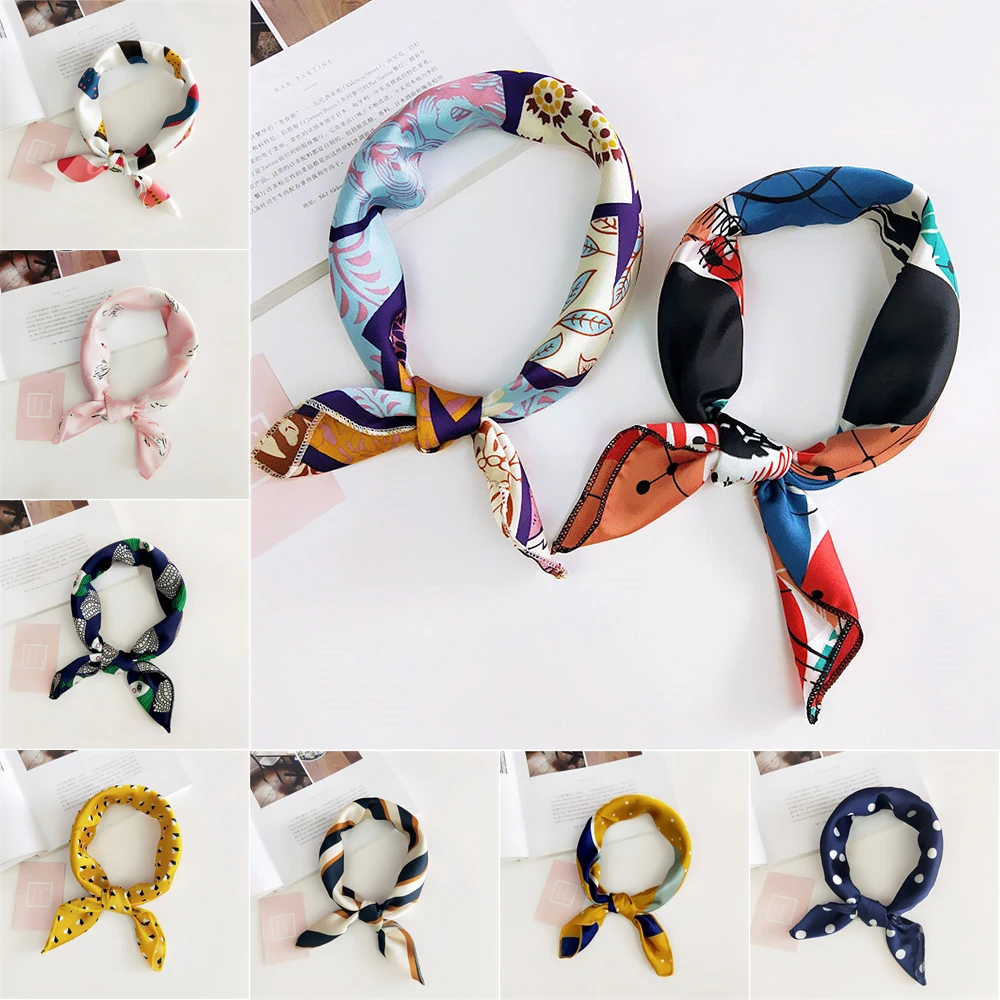 

Small Square Hair Scarf Women Neck Hotel Waiter Flight Attendants Business Imitate Bandana Silk Feel Satin Bag Scarves 50*50CM