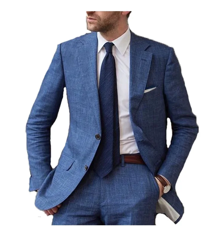 Blue Designs Men Beach Party Casual Suits Men Slim Fit Tailor Made 2 Pieces Terno Masculino Business Formal Men Suit Blazer Pant