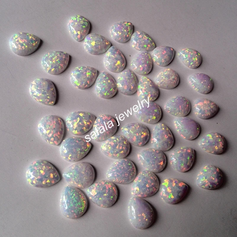100pcs /lot Free Shipping 8x10mm Synthetic Opal Snow White Pear Cabochon Stone Price | Украшения и аксессуары