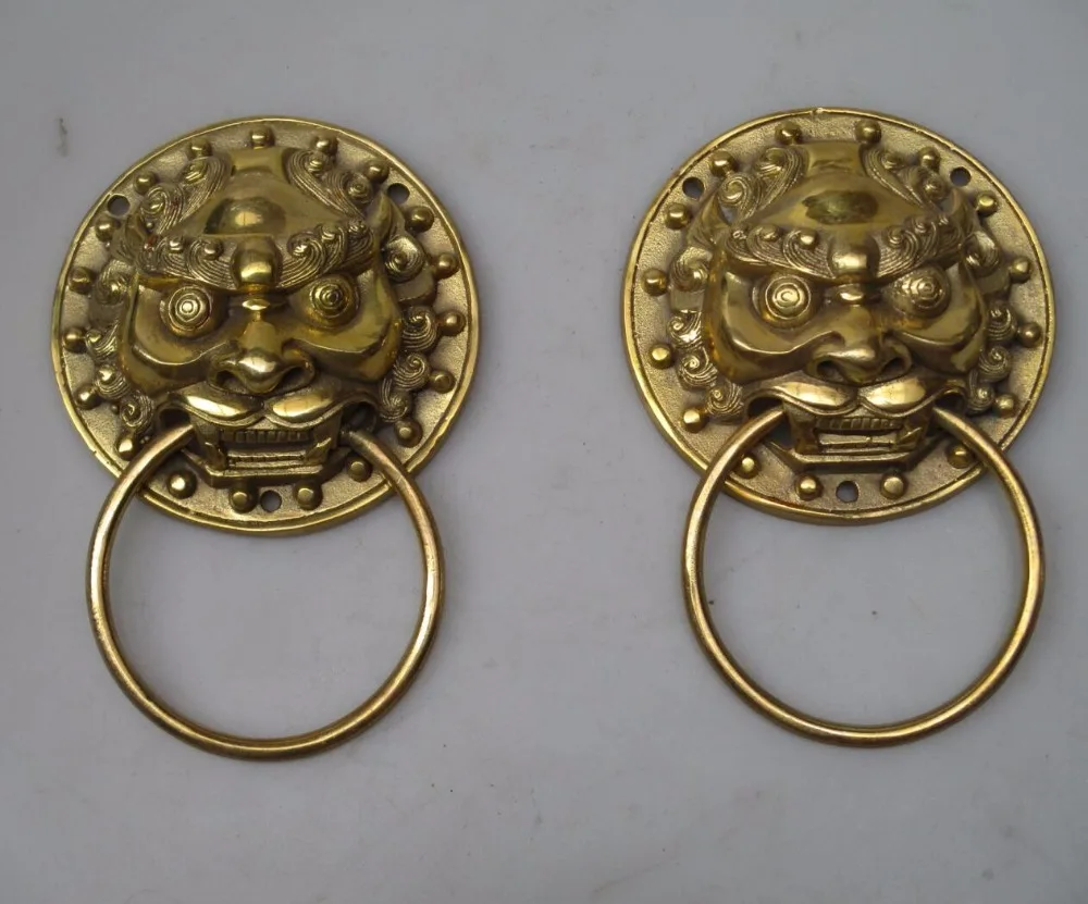 

Collectible Home Decorated Crafts 1 Pair Handwork Brass Hammered Door Knocker style 0002