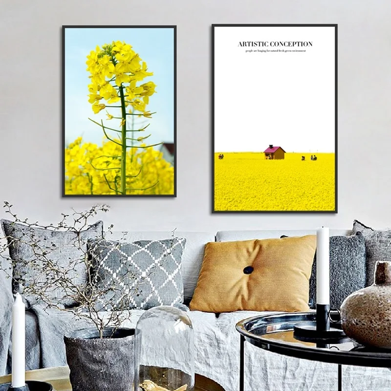 Nordic Small Fresh Rape Flower Living Room Painting Modern Home Decoration Wall Art Pictures Modular Canvas Posters and Prints | Дом и сад