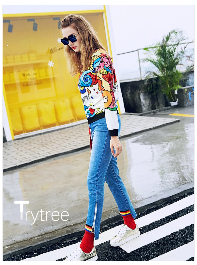 Trytree лето осень женские свитшоты уличная Цветочная полиэфирная с О-образным вырезом пуловеры полный рукав повседневные топы с грутом свитшоты