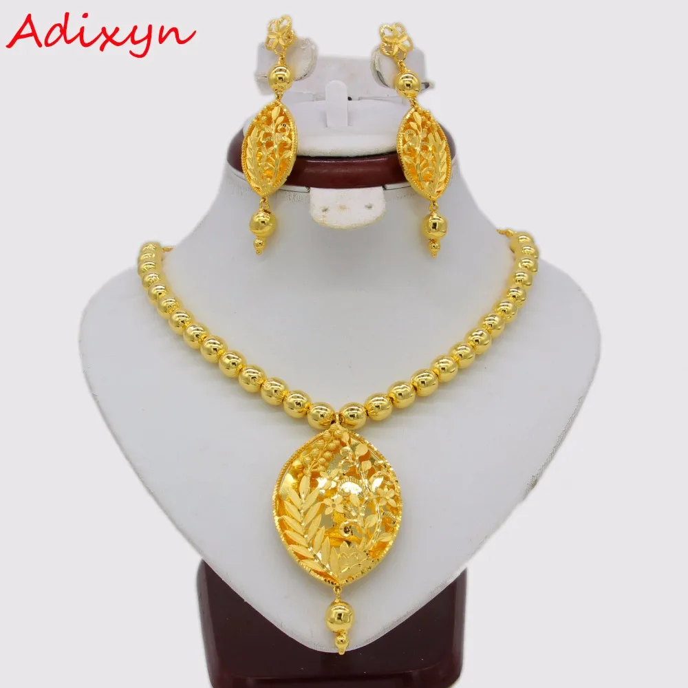 Винтажное ожерелье/серьги Adixyn, золото набор украшений для женщин, медь, эфиопские арабский индийский, подарки на вечеринку
