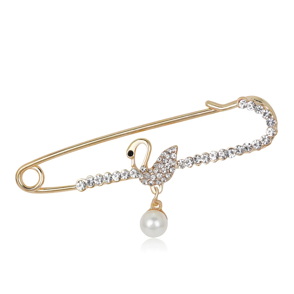 Swan Pearl 7.6x1.7cm Подвеска большого размера, очаровательный хиджаб, булавки для женщин, павлин, лебедь, Бабочка, животное, жемчуг, бант, брошь для женщин, ювелирные изделия, аксессуары, мода - Окраска металла: Swan Pearl 7.6x1.7cm