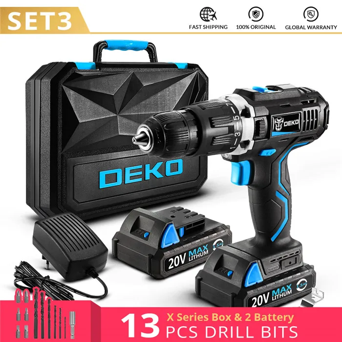 SET3 DEKO GCD20DU3 20 В Макс литиевая батарея DIY драйвер питания переменная скорость электрическая отвертка ударная аккумуляторная дрель с светодиодный светильник - Цвет: SET3