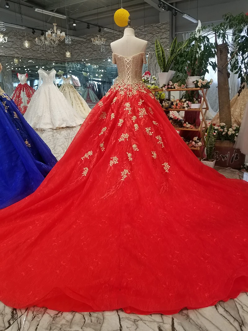 LS68870 красное свадебное вечернее платье 2019 с открытыми плечами кружевной вырез