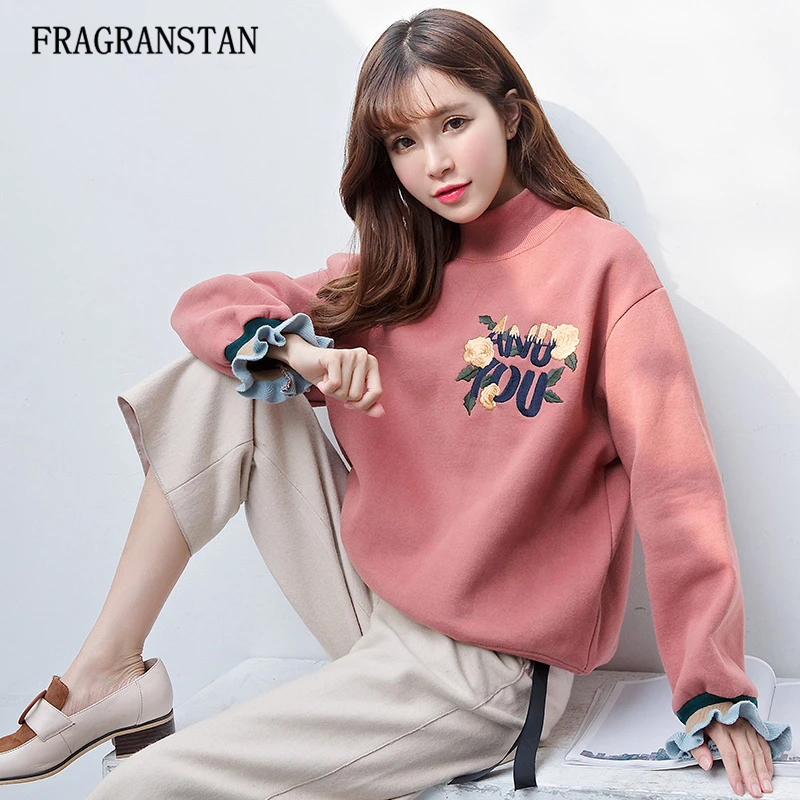 2017 женские весенние Осенние новые модные милые свитшоты с цветочной вышивкой