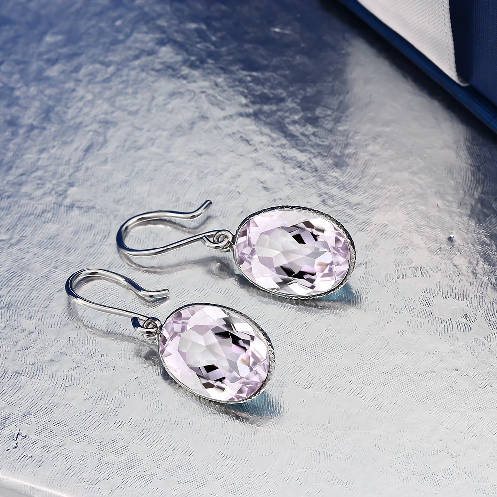 GemStoneKing 10,00 Ct натуральный с розовым аметистом 10x14 мм овальные Форма 925 пробы серебро Длинные Висячие серьги для Для женщин