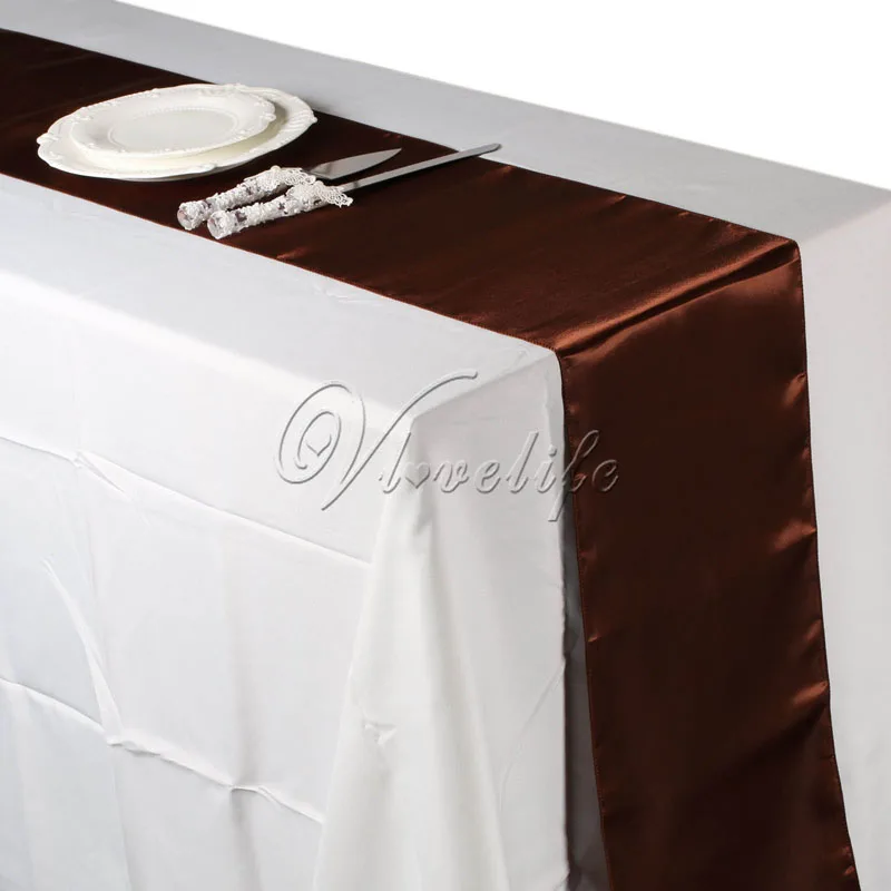 Бесплатная доставка шоколадная атласная настольная дорожка 12 &quotx 108&quot Свадебная