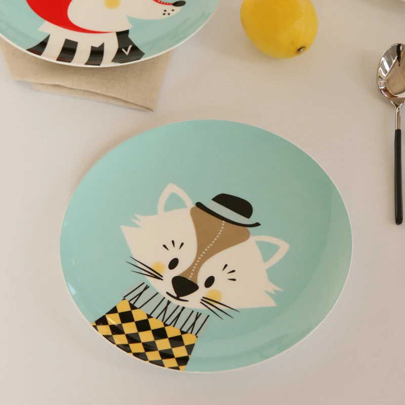 8 дюймовые Мультяшные милые блюда и тарелки из костяного фарфора керамическое