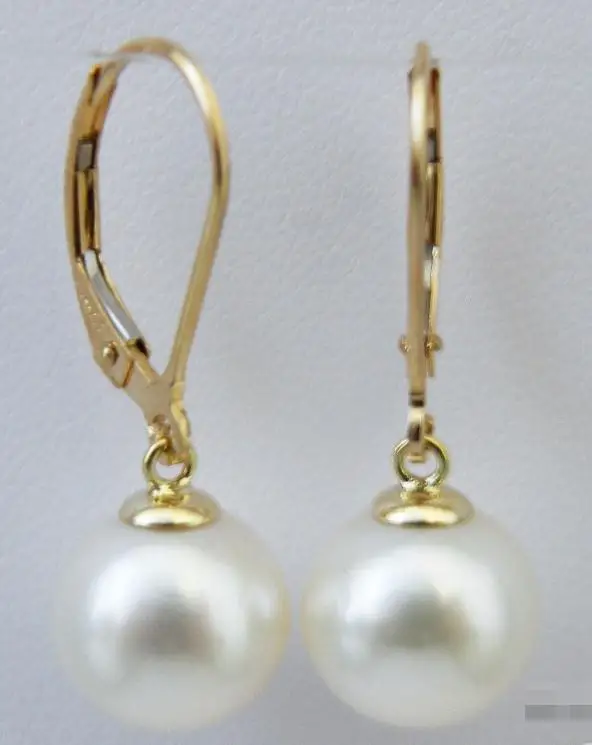

classic pair of 9-10mm south sea round white pearl earring 14k