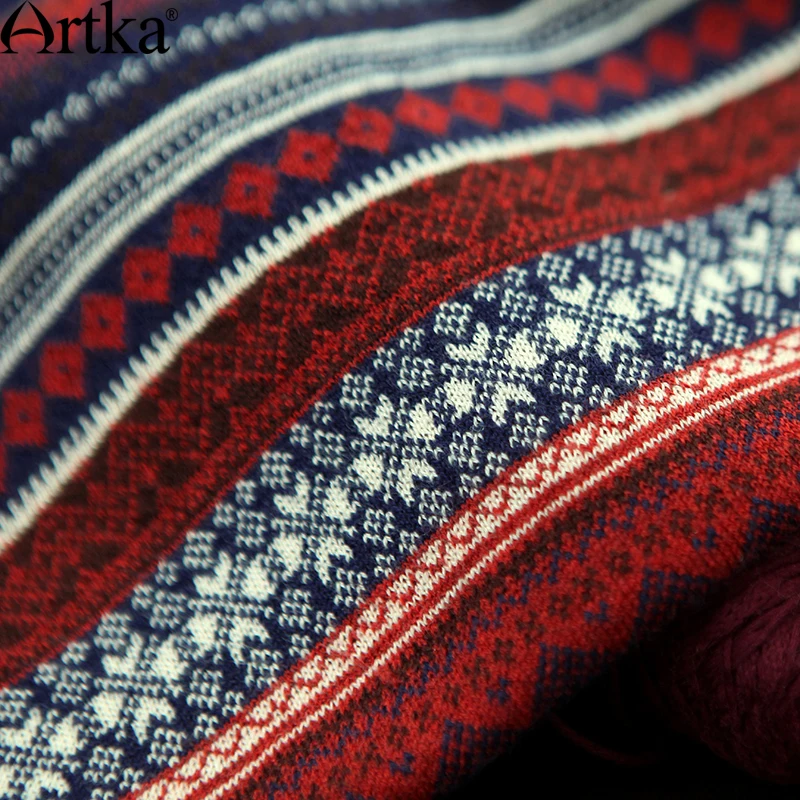 ARTKA Women's Spring Casual Fashion O-Neck Full Sleeve Pullover Striped Pattern Loose Female Sweater Red Pullovers YB18036Q | Женская