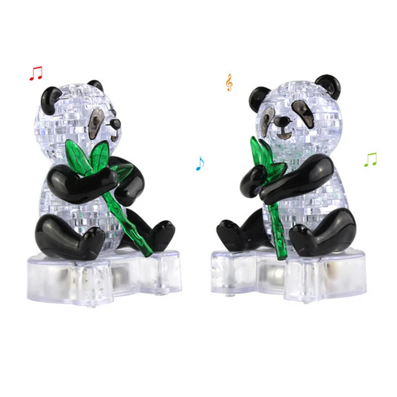 1 Pcs Funny Crystal Panda Educational Toys DIY 3D Puzzle With LED Lighting High Quality Kids Plastic Figure Toys For Children