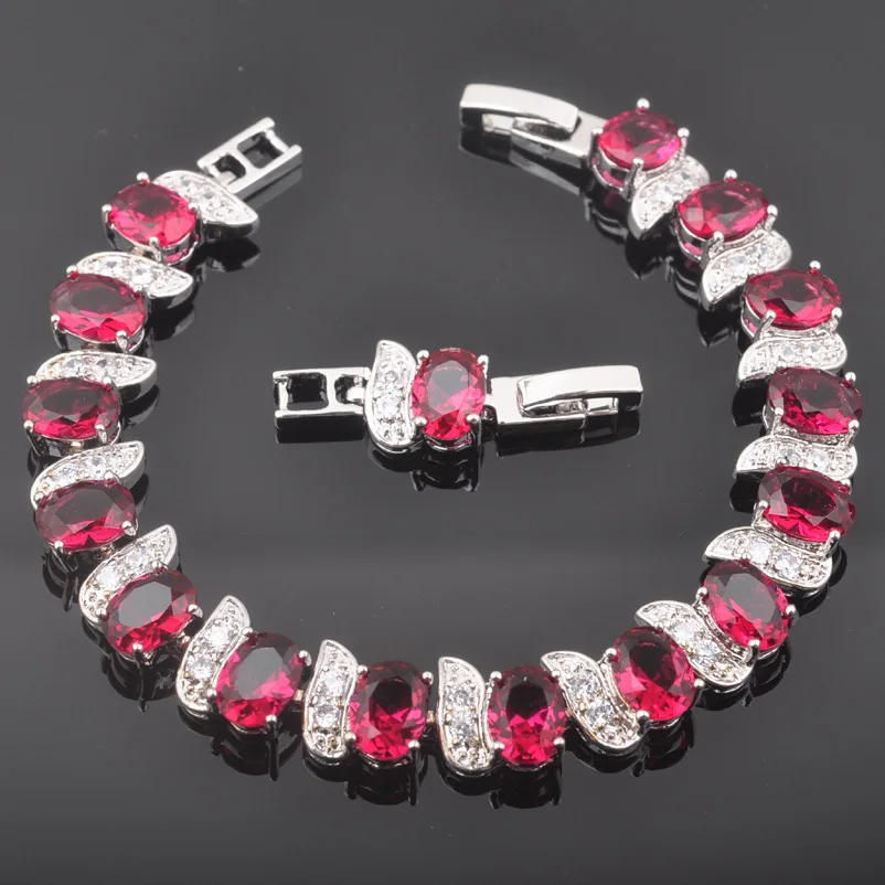 

Unusual Rose Red Stone Cubic Zirconia For Women Jewelry Link Chain Silver Color Bracelet Free Shipping SL0107
