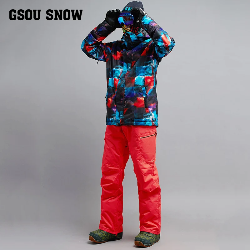 2018 Gsou зимний лыжный костюм мужское водонепроницаемое ветрозащитное плотное