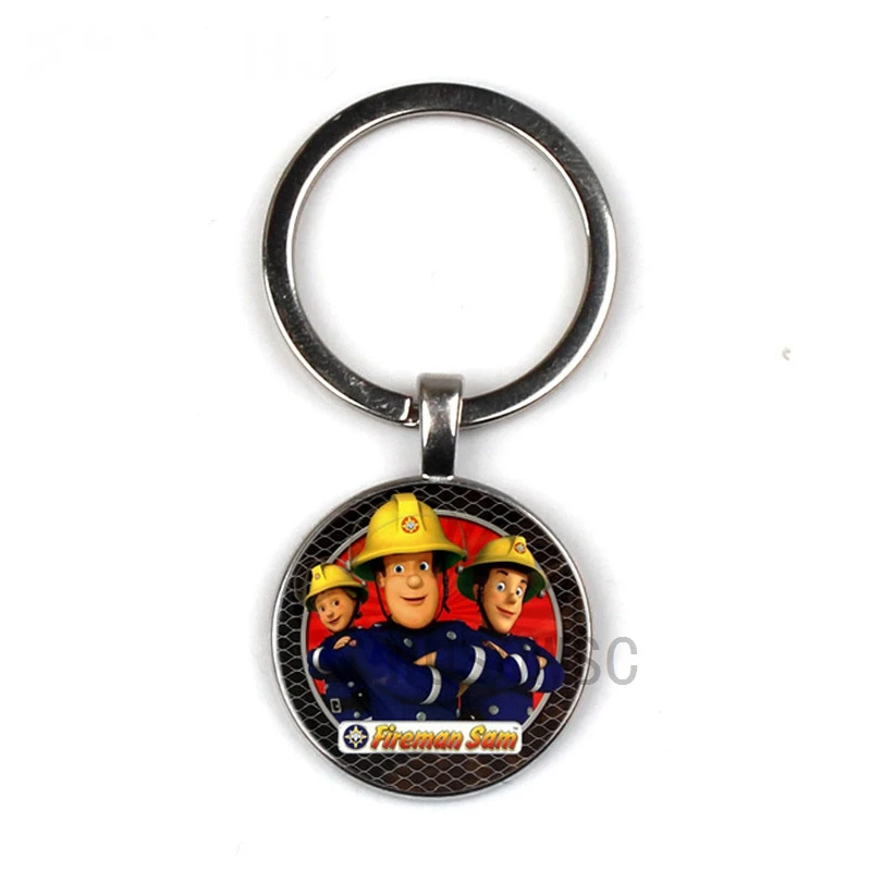 WUSQWSC Fireman Sam Pendant Ring Holder Men and Women Jewelry Glass Cabin Keychain Private Custom Picture |