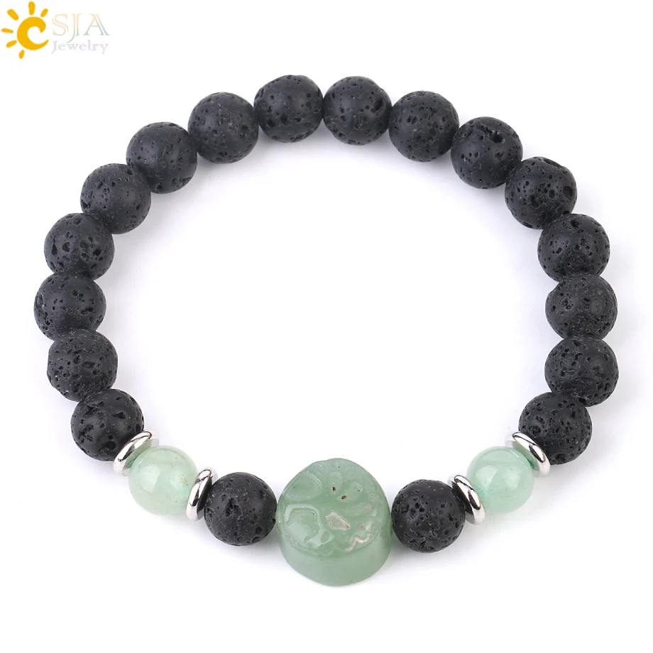 Green Aventurine Csja натуральная Лава браслет с гравировкой Дерево жизни большая бусина Фиолетовый Кристалл Lapis розовый кварц эластичные браслеты для мужчин женщин G005 - Окраска металла: Green Aventurine