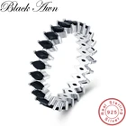BLACK AWN Настоящее серебро 925 пробы, кольца для женщин, черный Шпинель, круглое серебро 925 пробы, ювелирные изделия, обручальное кольцо G018