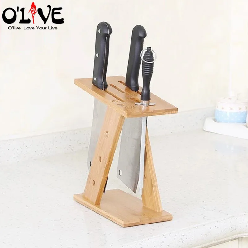 

Knife Holder Stand Bamboo Wood Knife Block Helpers Kitchen Knives Support Storage Shelf Rack Organizer Kitchen Tools Dropship