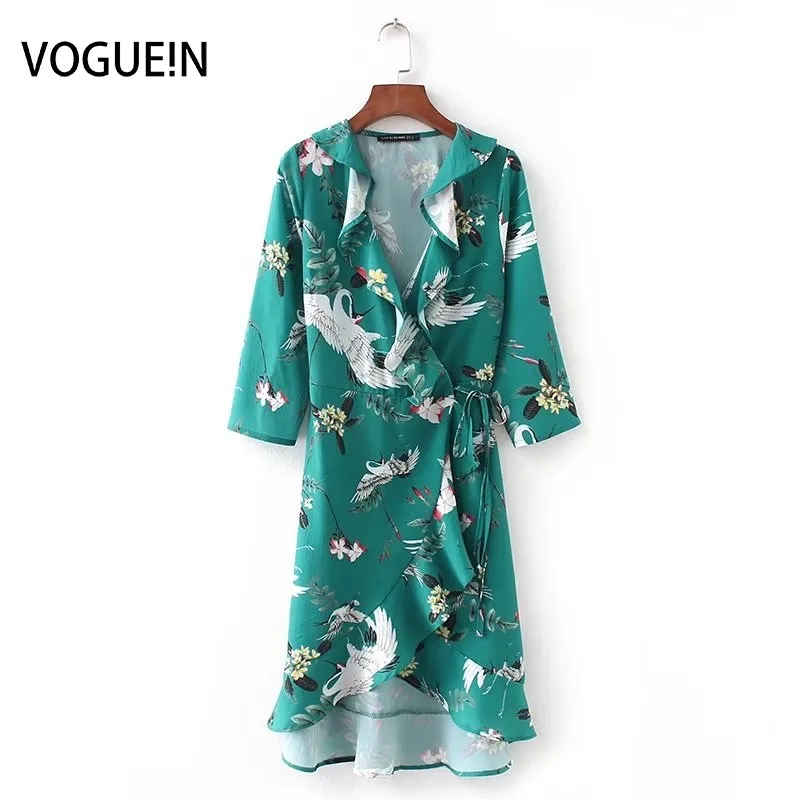 VOGUEIN Новинка женское асимметричное платье с цветочным принтом и воланами накидка