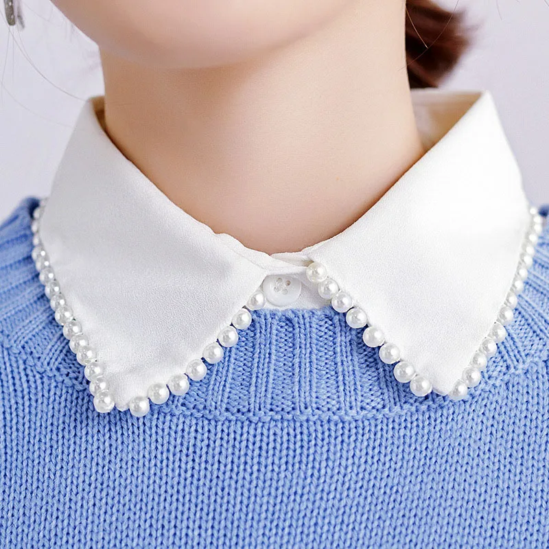 Модные женские воротники белая шифоновая рубашка имитация жемчуга съемный