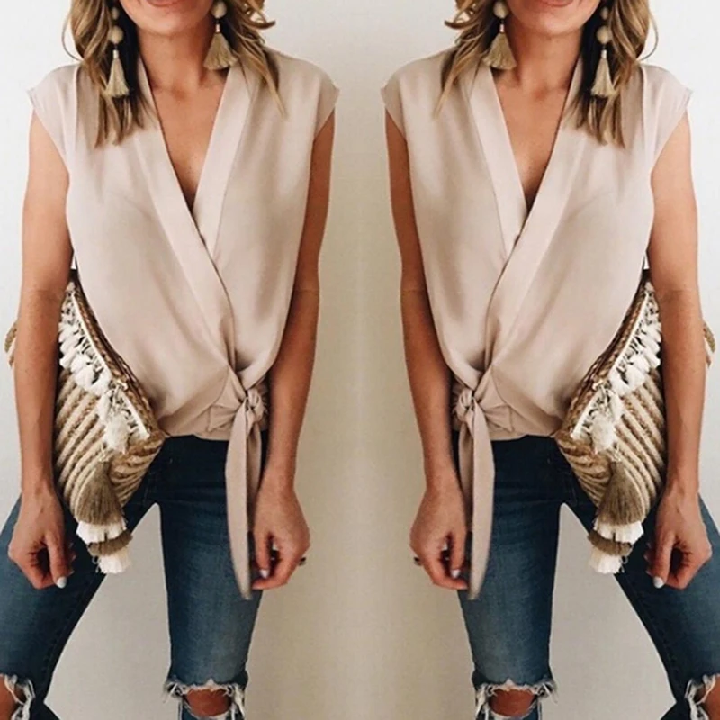 Женские топы и блузки сексуальные Блузы с v-образным вырезом вечерние женские